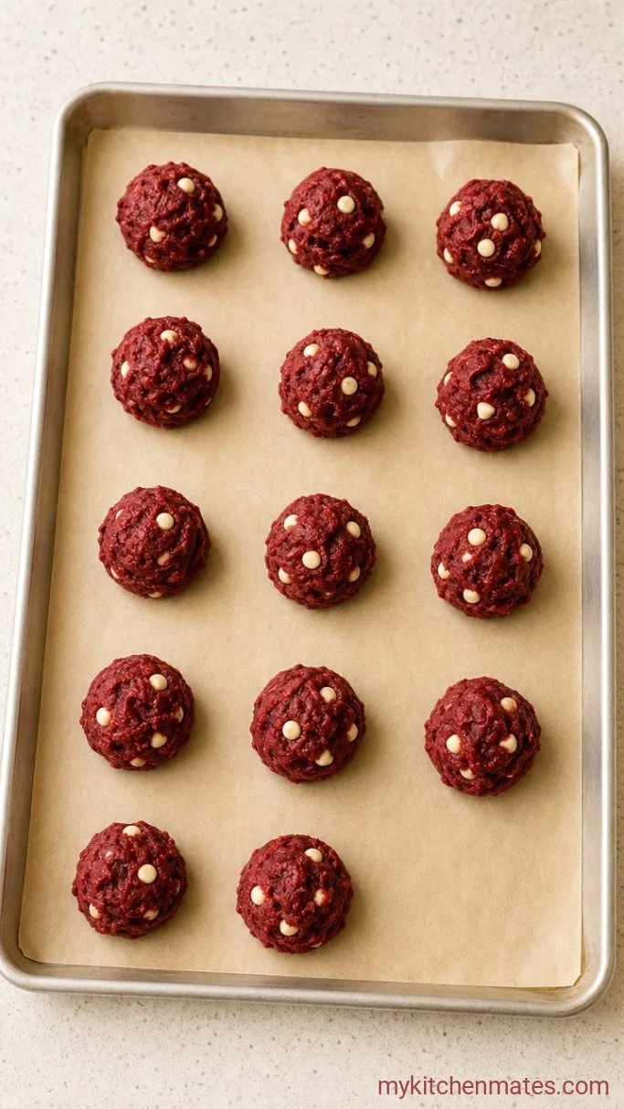 Soft & Chewy Red Velvet Cake Mix Cookies Step 2: Scoop and Bake