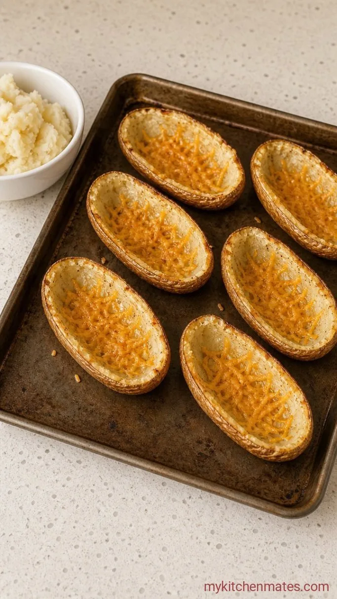 Twice-Baked Potato Soup with Crispy Skins Step 2: Scoop and Crisp the Skins