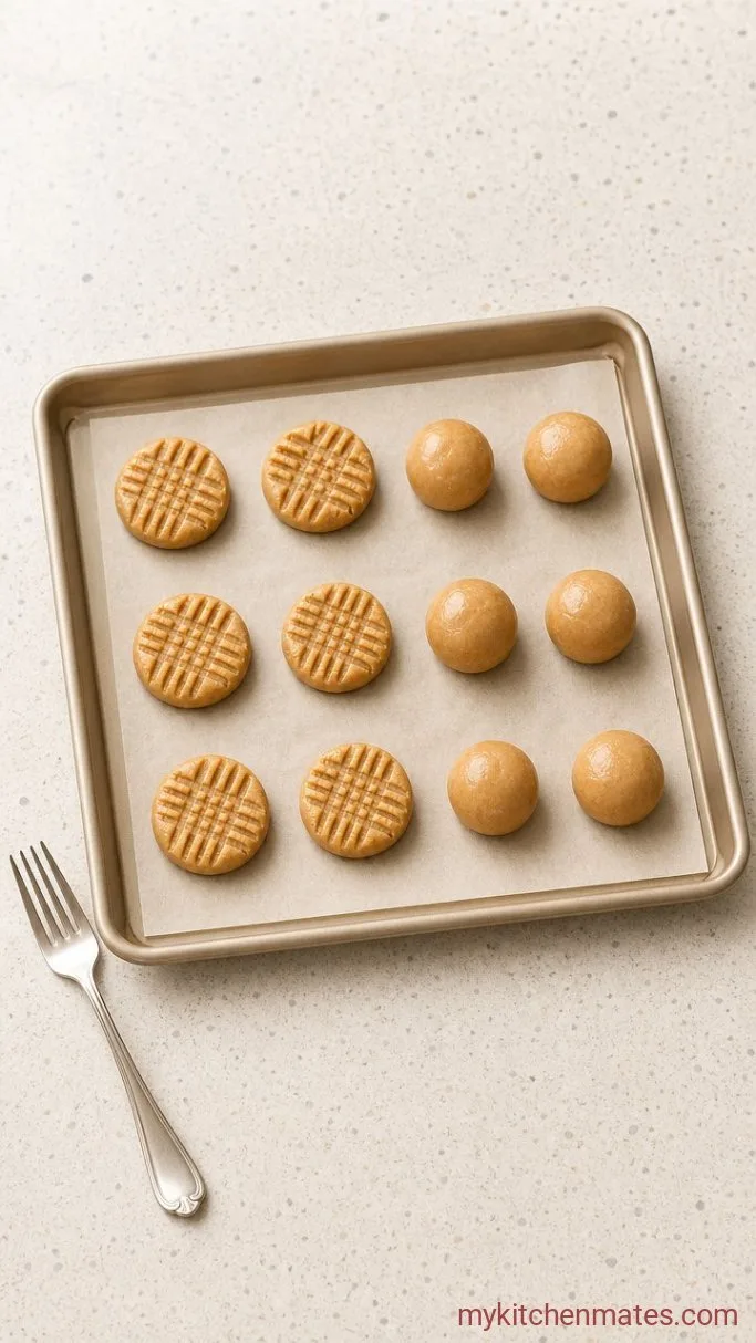 Quick 3-Ingredient Peanut Butter Cookies Step 2: Scoop and Press the Cookies