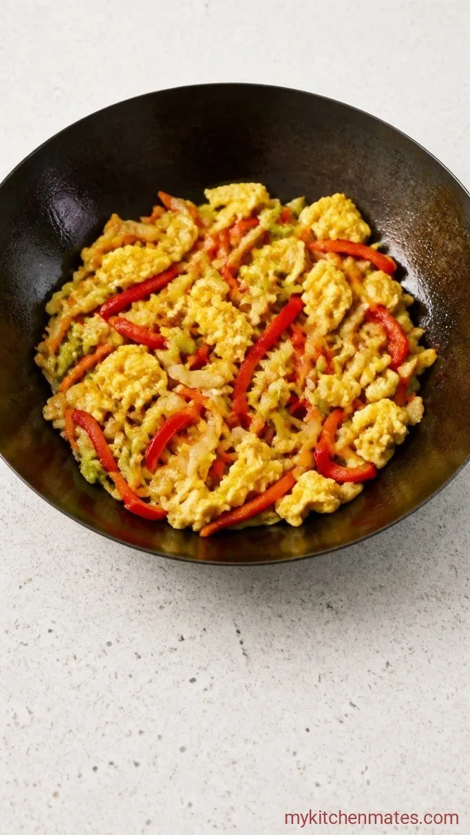 Quick 15-Minute Schezwan Fried Rice Step 2: Scramble the Eggs