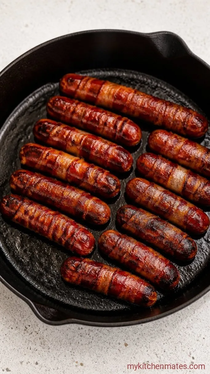 Bacon-Wrapped Mexican Hot Dogs Step 2: Sear the Bacon-Wrapped Dogs
