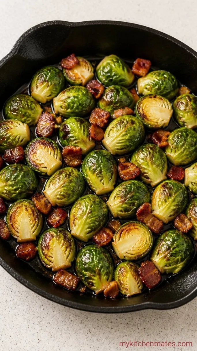 Christmas Brussels Sprouts with Pancetta & Cranberries Step 2: Sear the Brussels Sprouts
