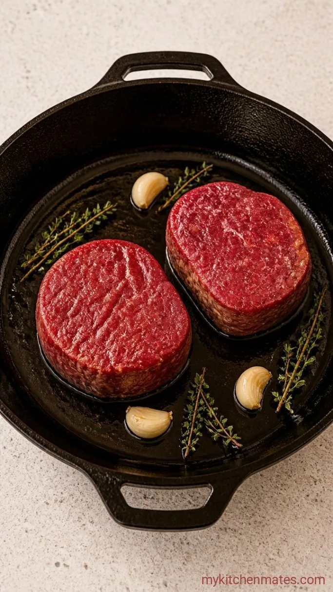 Cast Iron Filet Mignon with Garlic Butter Step 2: Sear the Filets