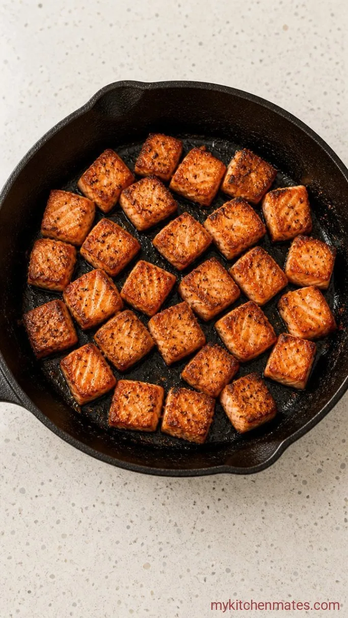 Crispy Hot Honey Salmon Bites (20 Minutes) Step 2: Sear the Salmon Bites