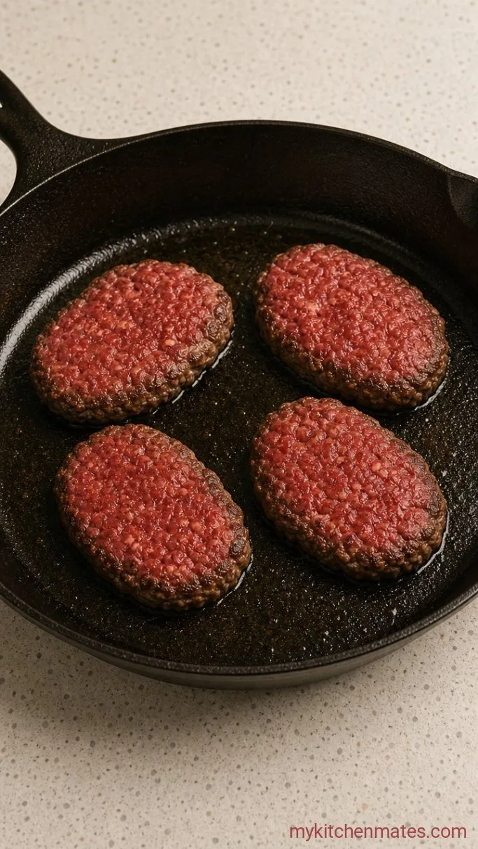 One-Pan Hamburger Steak with Mushroom Gravy Step 2: Sear the Steaks