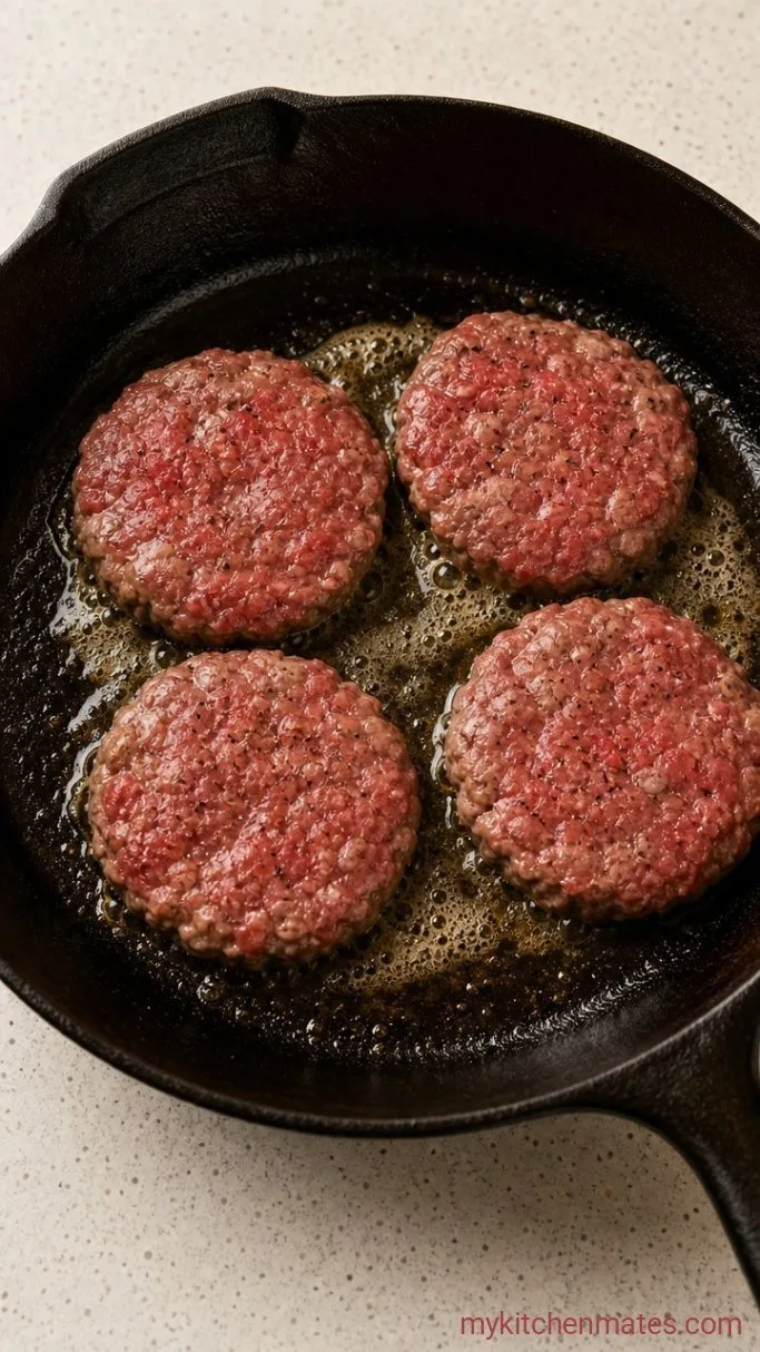 30-Minute Hamburger Steaks with Onion Gravy Step 2: Sear the Steaks