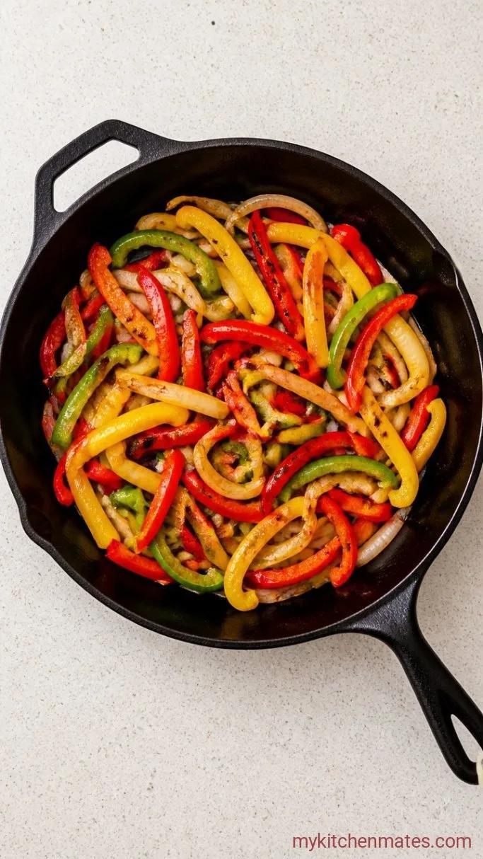 Quick Skillet Steak Fajitas Step 2: Sear the Vegetables