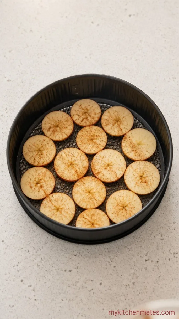 2-Ingredient Air Fryer Apple Chips Step 2: Season and Arrange the Slices