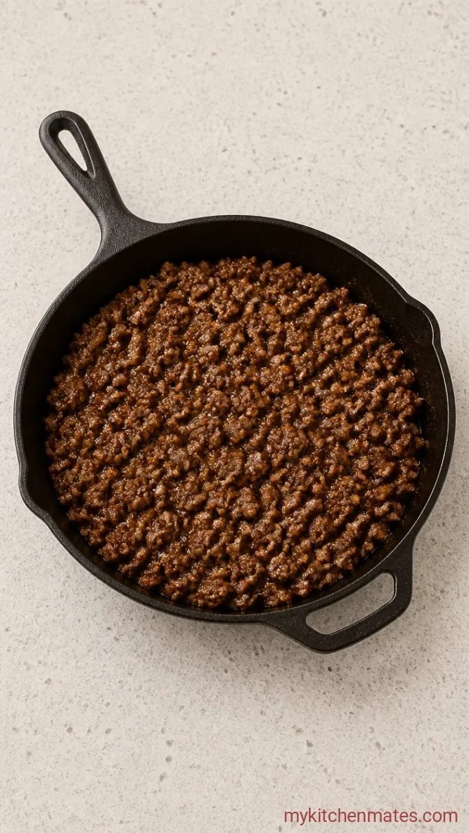 Quick and Tangy Loose Meat Sandwiches Step 2: Season the Meat and Simmer