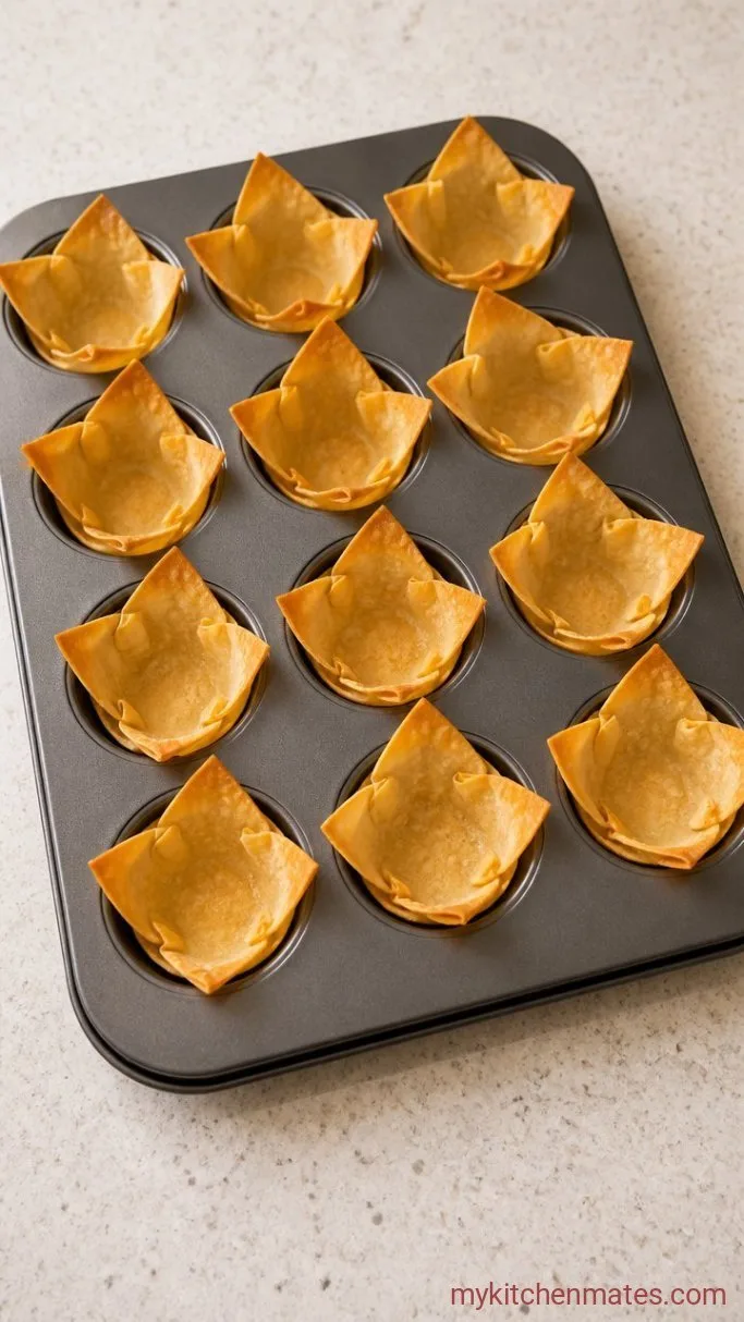 Mini Tacos Appetizers: Crispy, Cheesy Bites for Any Party Step 2: Shape and Pre-Bake the Wonton Shells