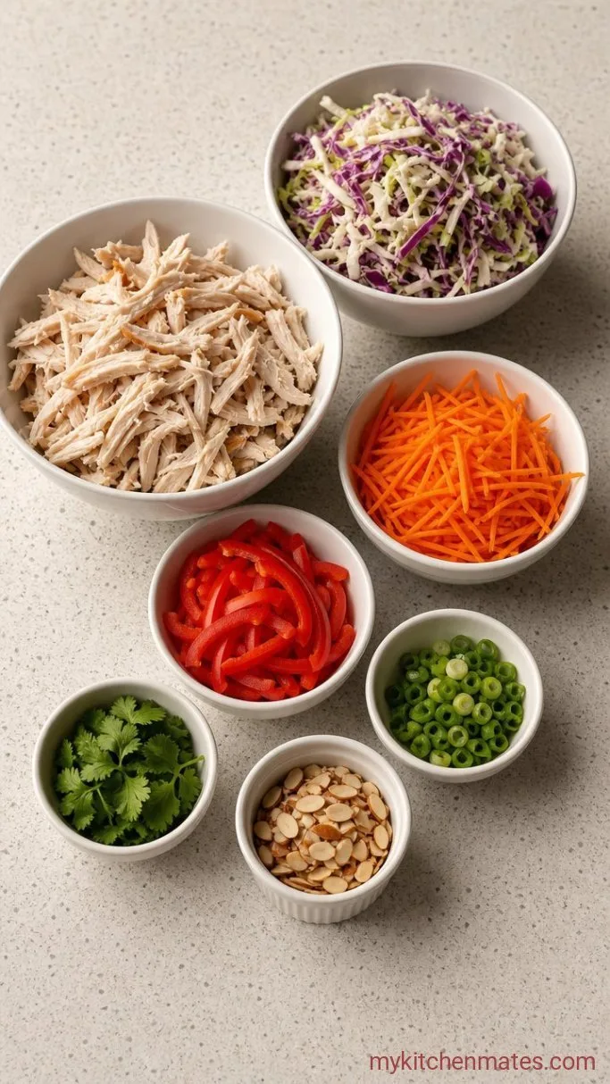 Crunchy Asian Chicken Salad with Ginger Sesame Dressing Step 2: Shred the Chicken and Prep the Veggies
