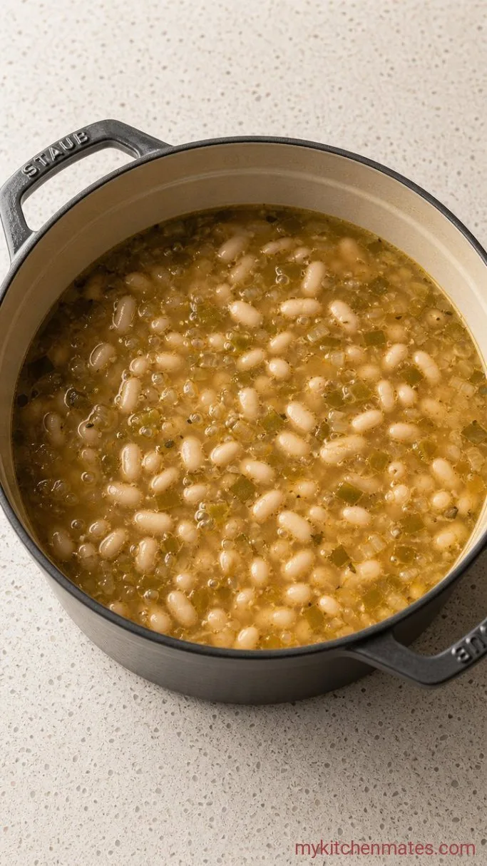 30-Minute Creamy White Chicken Chili Step 2: Simmer the Broth and Beans
