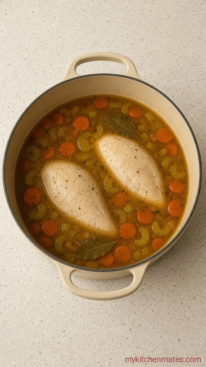 Hearty Bone Broth Chicken Noodle Soup Step 2: Simmer the Broth and Chicken