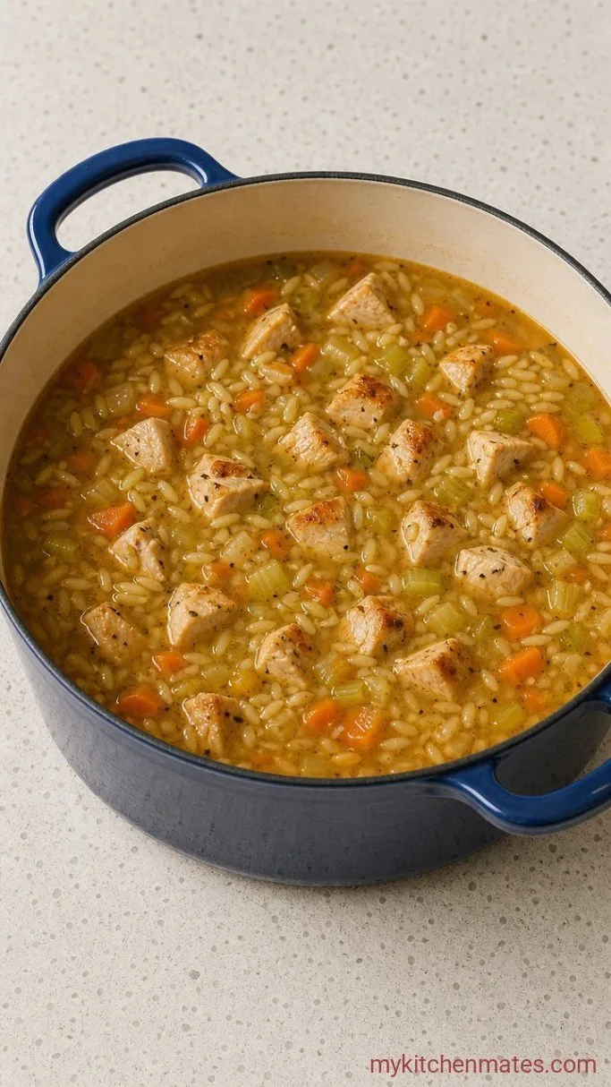30-Minute Mediterranean Lemon Chicken Soup Step 2: Simmer the Broth and Orzo