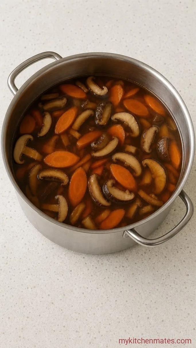 Simple Chinese Vegetable Soup (30 Minutes) Step 2: Simmer the Broth with Carrots and Mushrooms