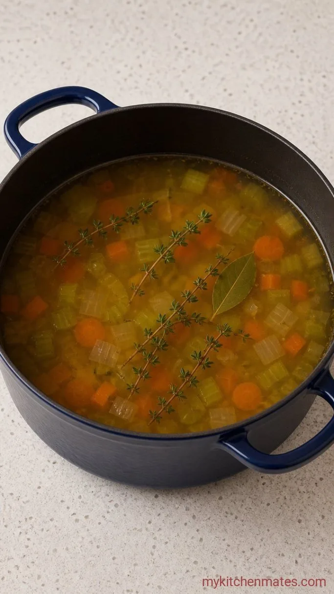 Easy Leftover Turkey Rice Soup Step 2: Simmer the Broth