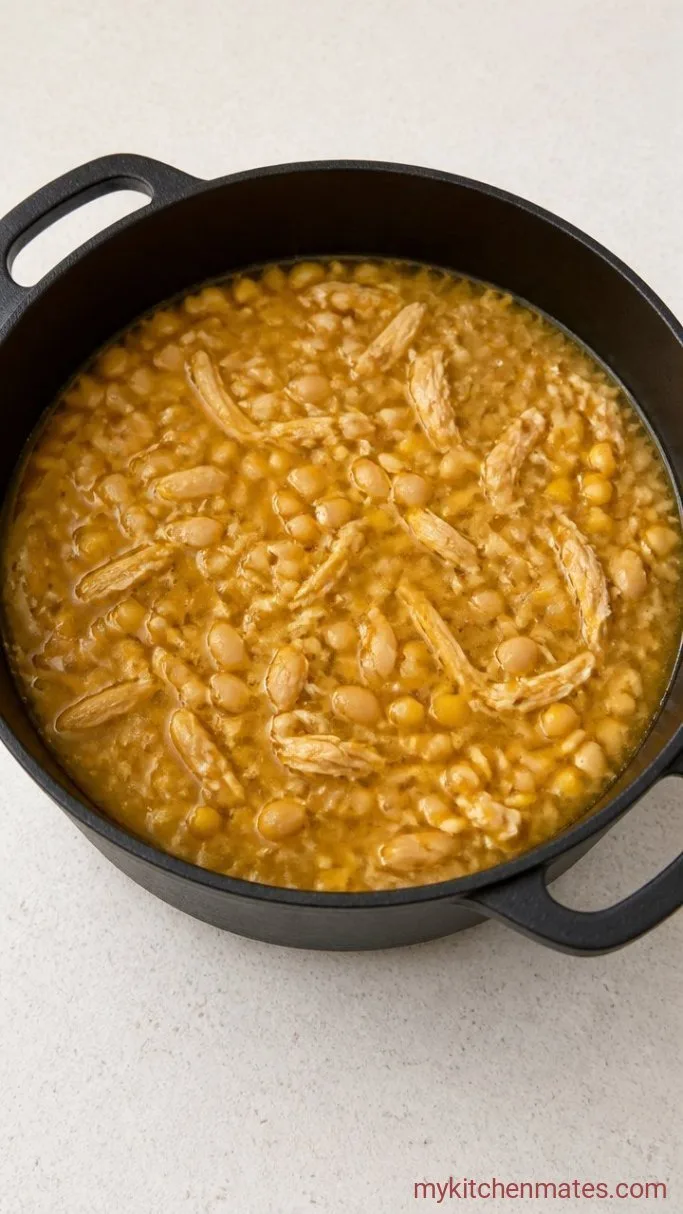 30-Minute Creamy Cajun White Chicken Chili Step 2: Simmer the Chili