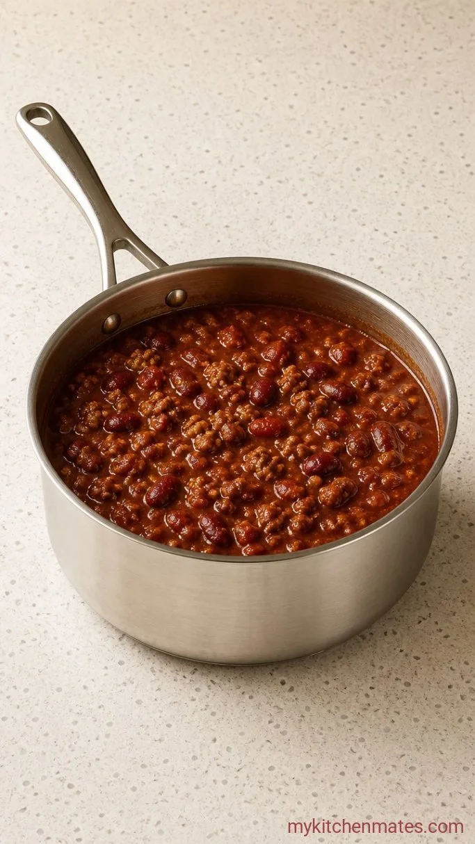 30-Minute Chili Cheese Burger Step 2: Simmer the Chili