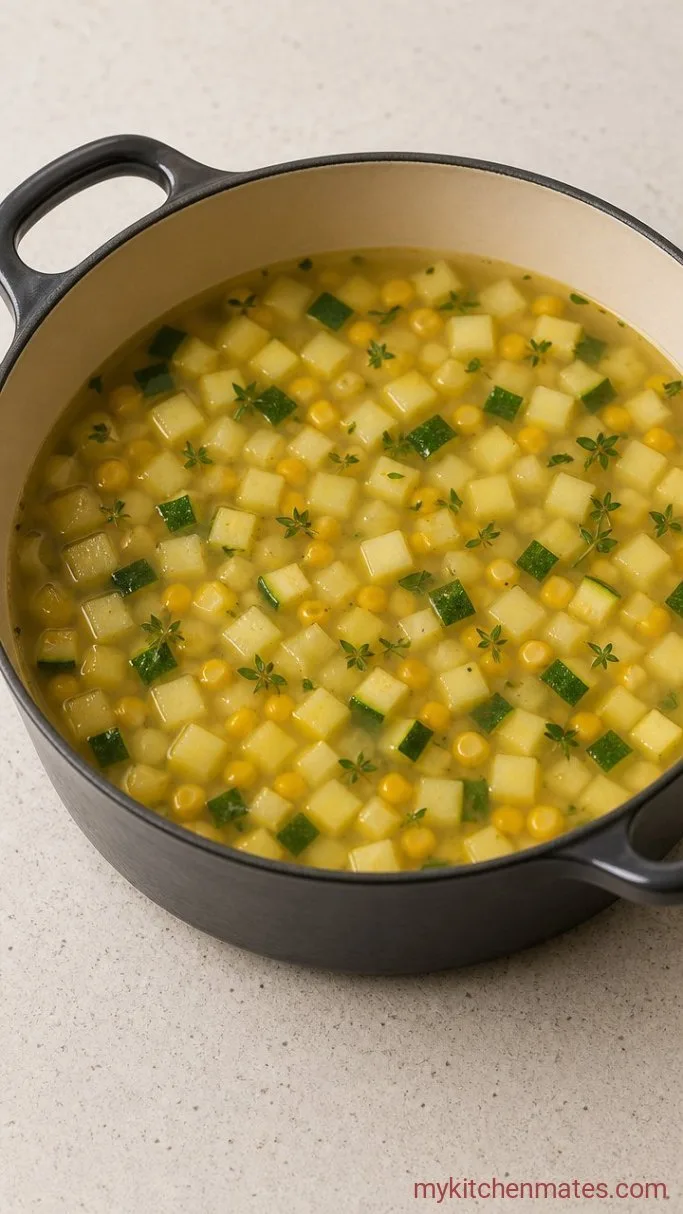 Creamy Zucchini Corn Chowder Step 2: Simmer the Chowder
