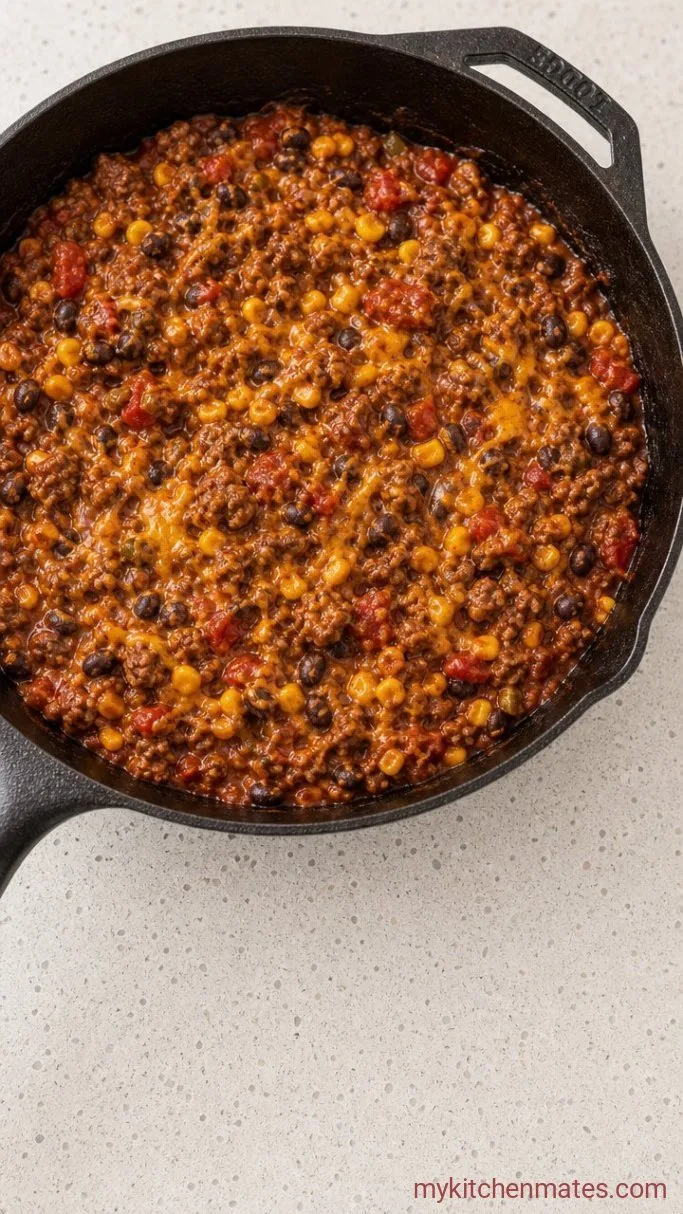 One-Skillet Mexican Cornbread Casserole Step 2: Simmer the Filling