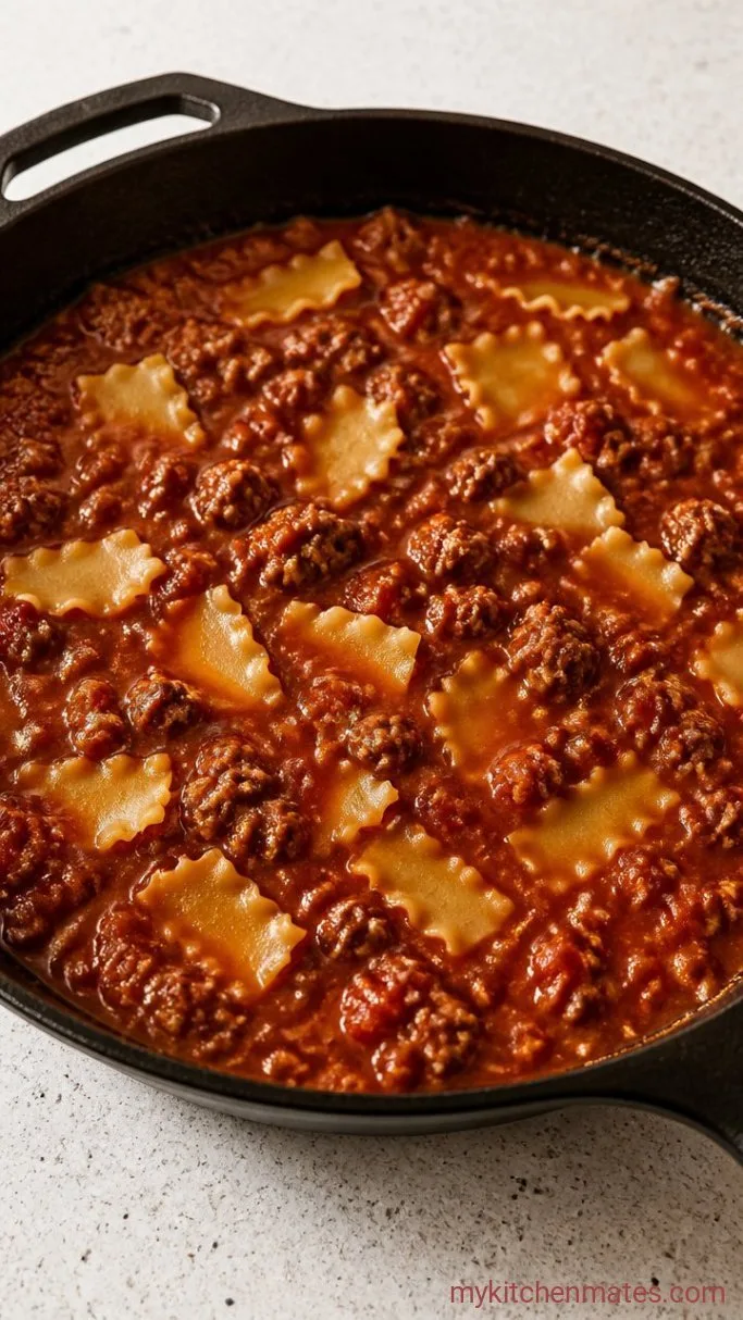 One-Pan Deconstructed Lasagna Casserole Step 2: Simmer the Pasta