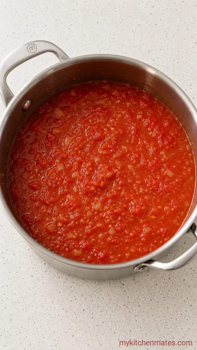 Classic Marinara Sauce Step 2: Simmer the Sauce