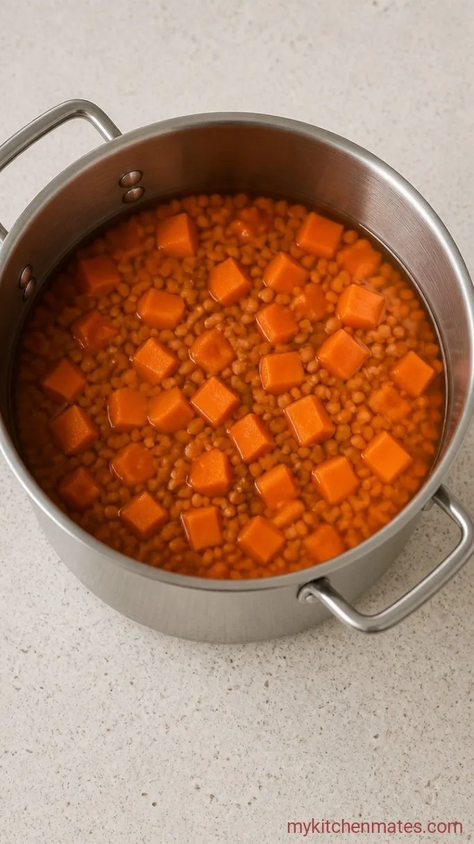 Cozy Sweet Potato Lentil Soup (One Pot) Step 2: Simmer the Sweet Potatoes and Lentils