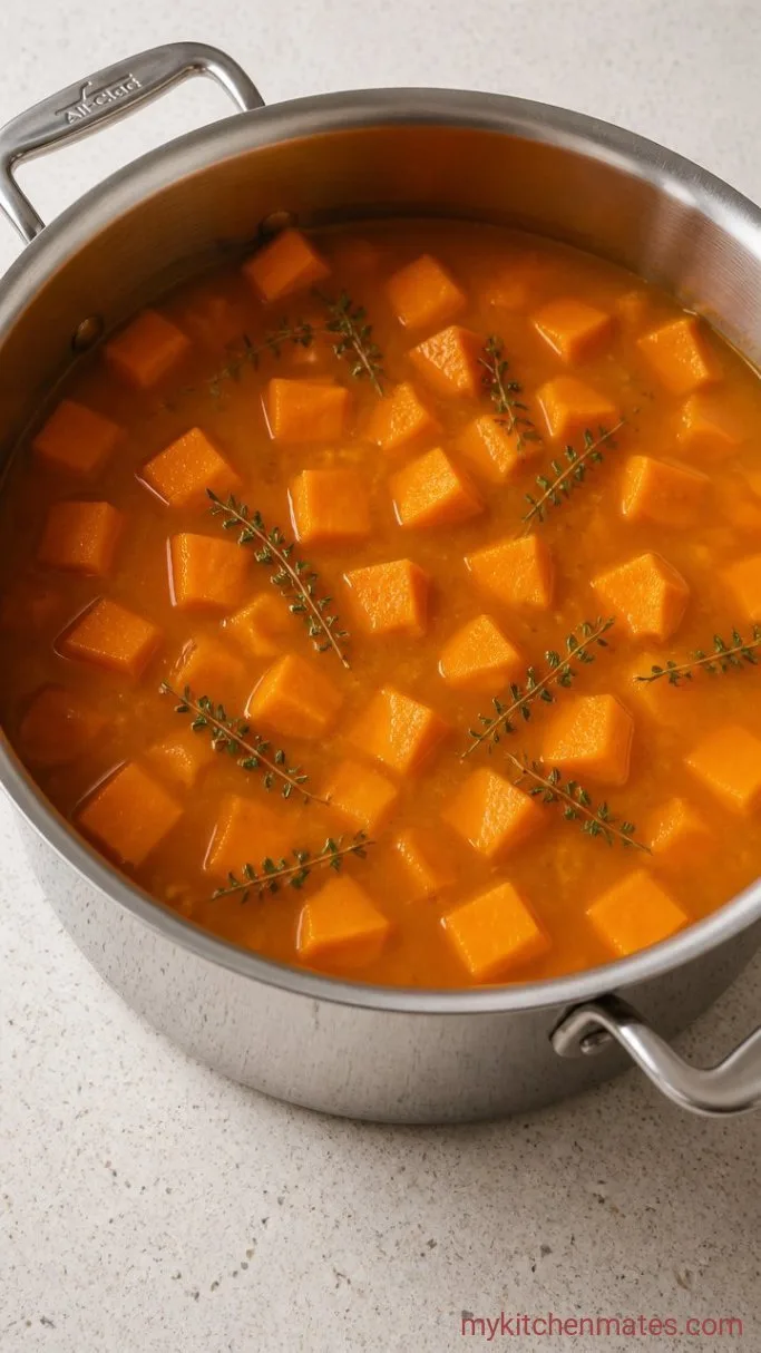 Creamy Sweet Potato Soup with Coconut and Maple Step 2: Simmer the Sweet Potatoes