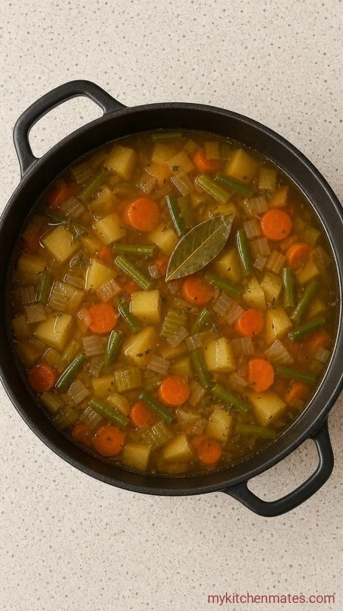 30-Minute Vegetable Broth Soup Step 2: Simmer the Vegetables