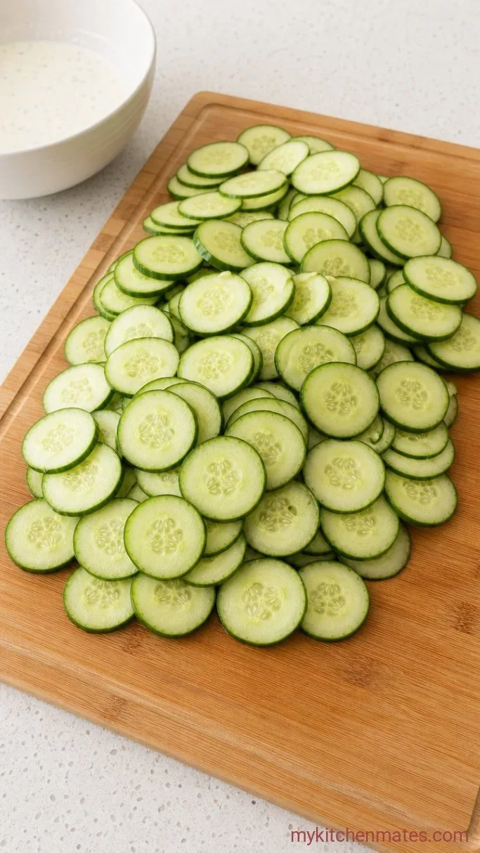 Creamy Everything Bagel Cucumber Salad Step 2: Slice the Cucumbers
