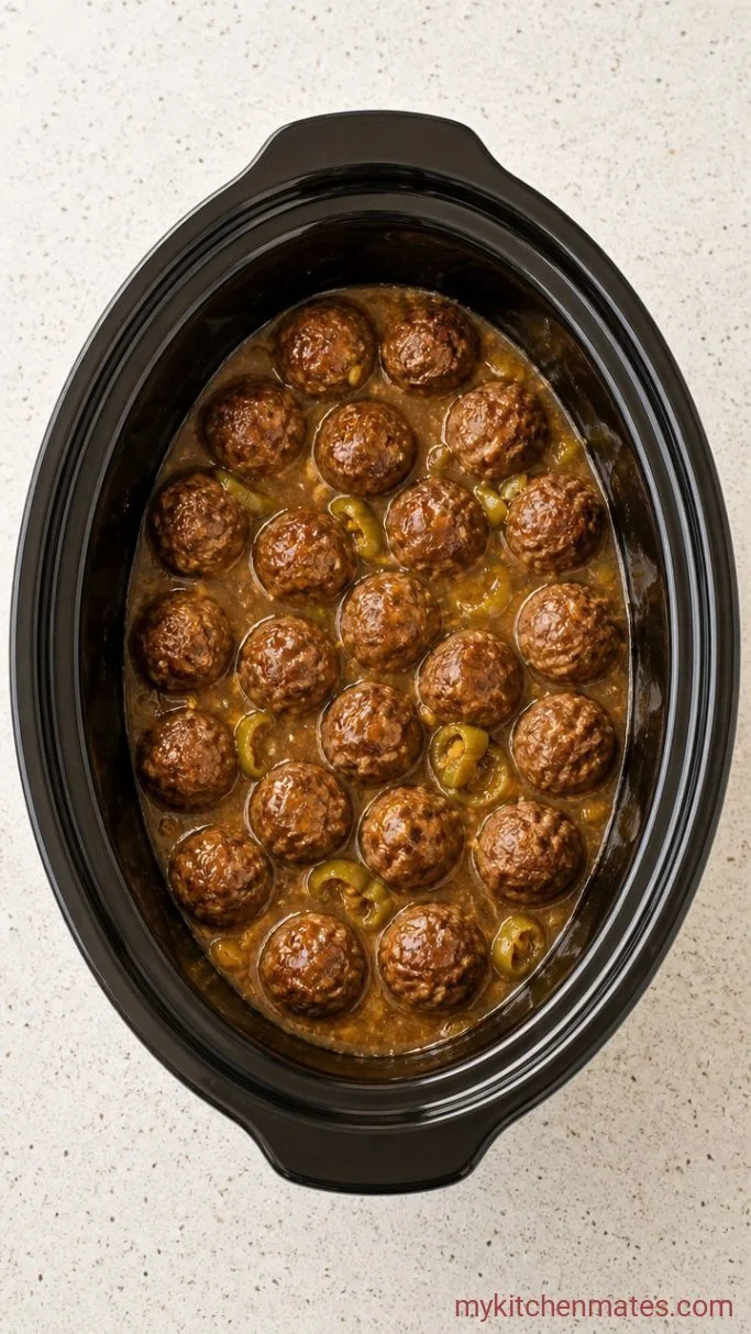 5-Ingredient Crockpot Mississippi Meatballs Step 2: Slow-Cook the Meatballs