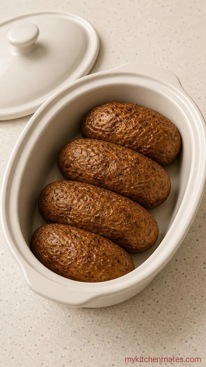 Fluffy Crockpot Baked Potatoes (No Oven Required) Step 2: Slow Cook the Potatoes