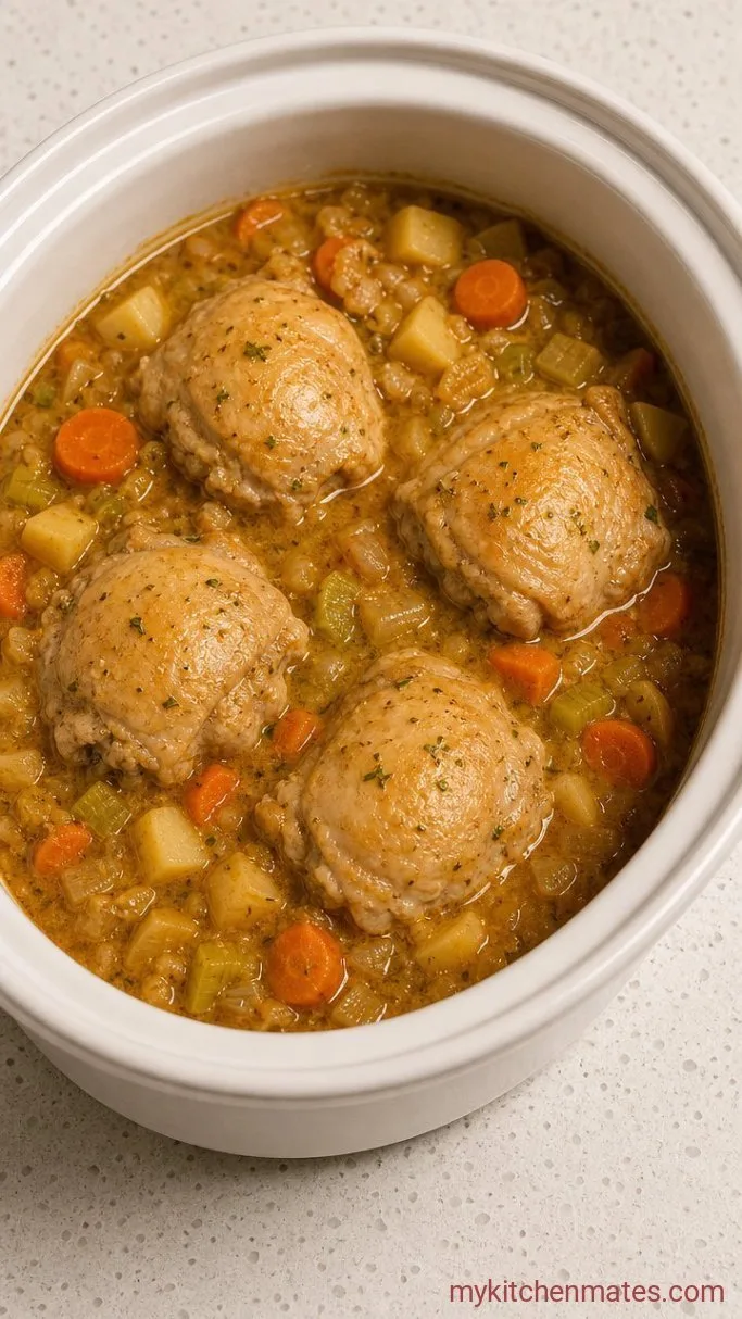 Creamy Crockpot Chicken Pot Pie Soup Step 2: Slow-Cook the Soup