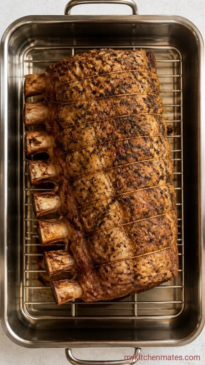 Slow-Roasted Prime Rib with Garlic-Herb Crust Step 2: Slow Roast the Beef