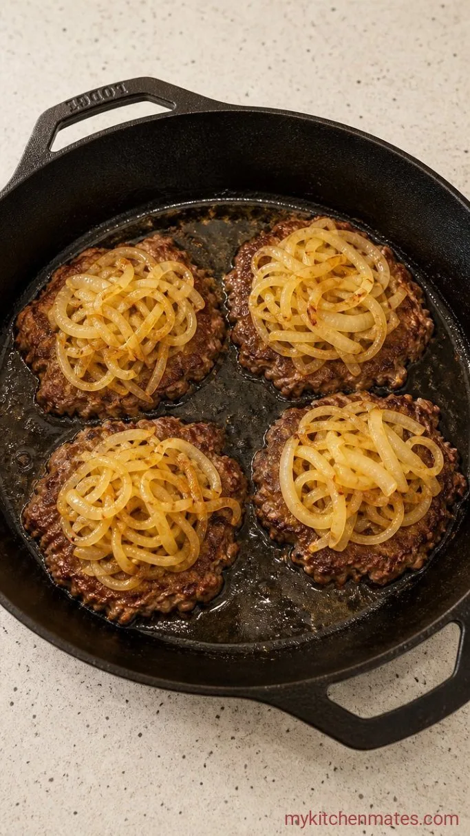 Oklahoma Fried Onion Burger: Smashed on the Griddle Step 2: Smash and Sear the Patties