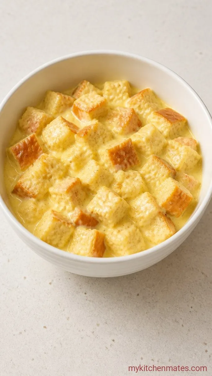 Apple Pie Bread Pudding with a Crackly Sugar Top Step 2: Soak the Bread in Custard
