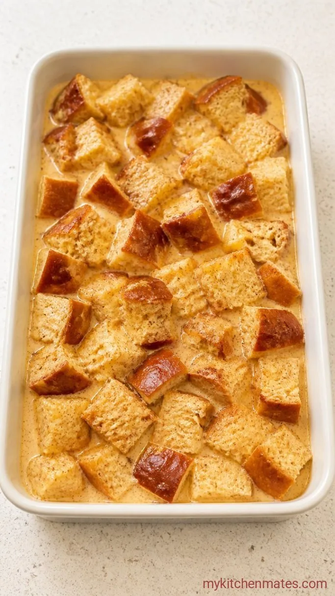 Overnight Pumpkin French Toast Casserole Step 2: Soak the Bread