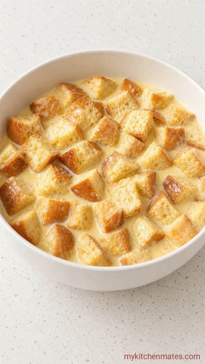 Custardy Brioche Bread Pudding with Vanilla Sauce Step 2: Soak the Brioche
