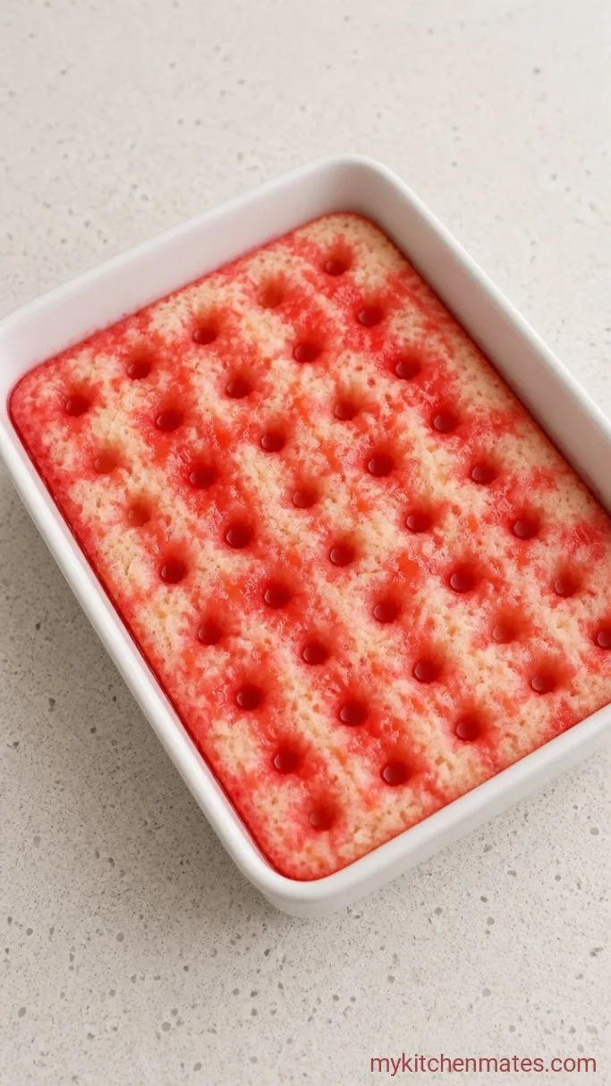 Step 2: Soak the Cake with Strawberry Jello
