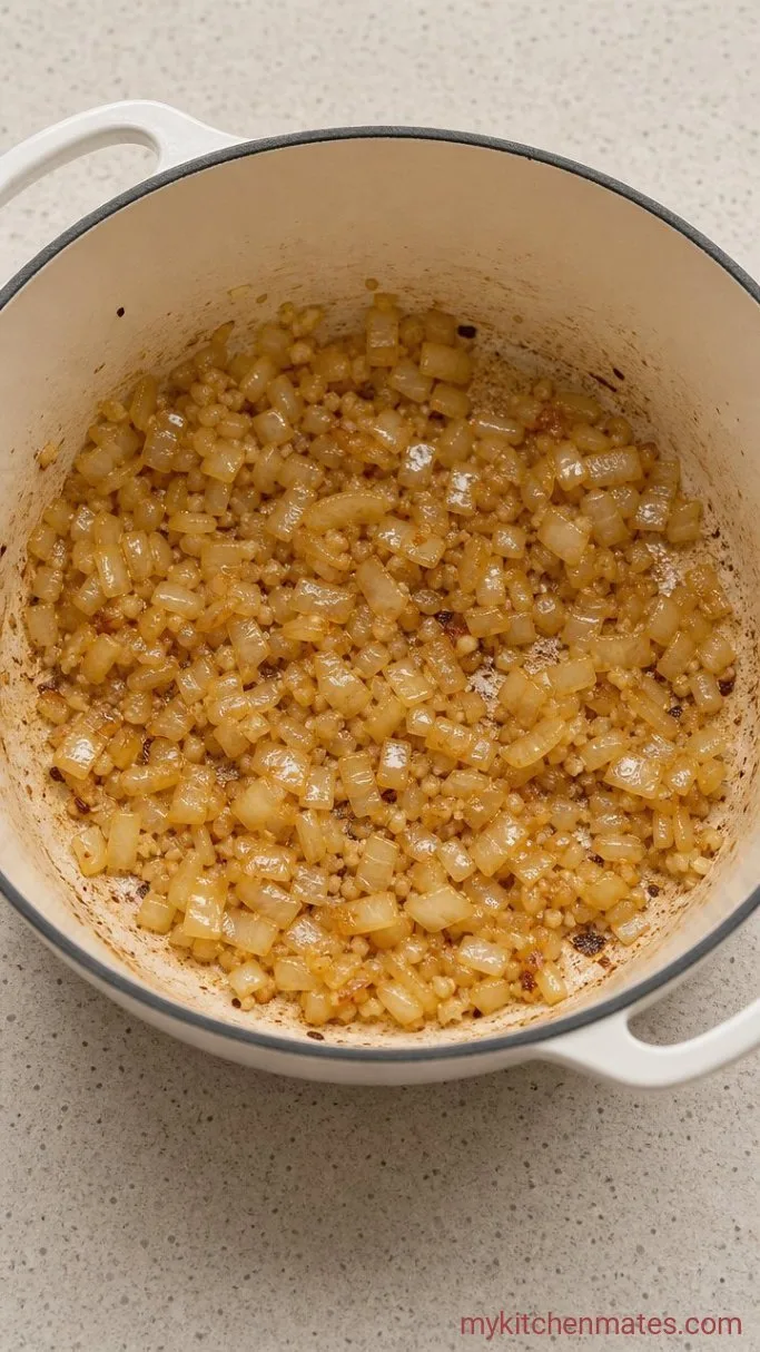 Creamy One Pot Sausage Pasta (Ready in 35 Minutes) Step 2: Soften the Onion and Garlic