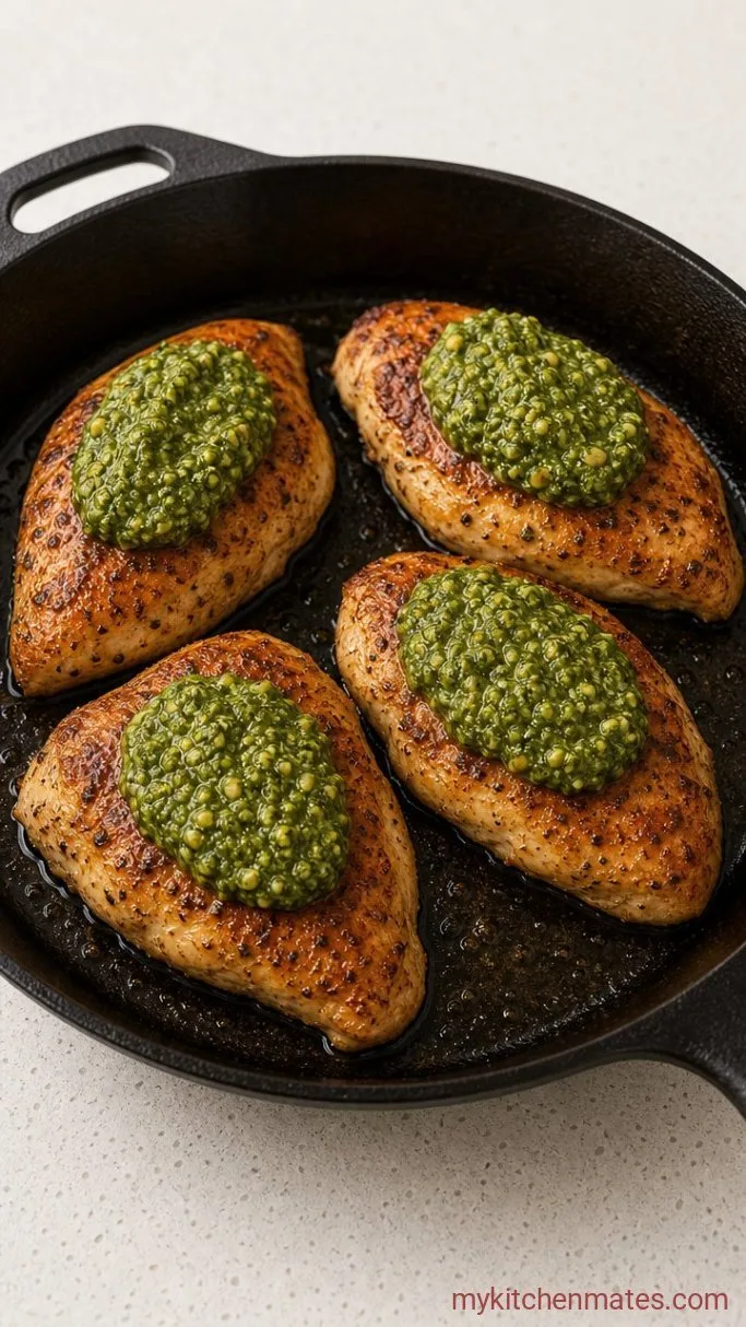 Quick Pesto Chicken Breast with Mozzarella Step 2: Spoon on the Pesto