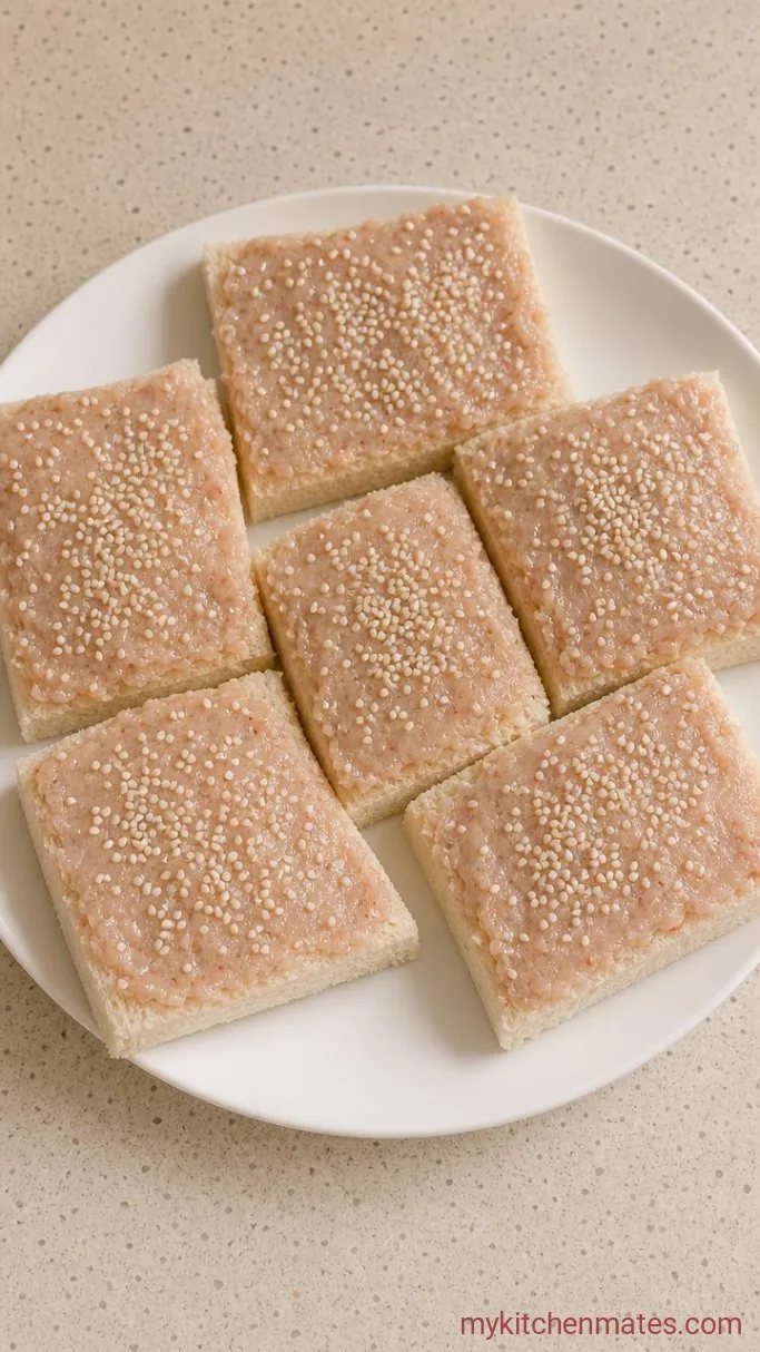 Quick & Crispy Chinese Shrimp Toast Step 2: Spread and Top the Bread