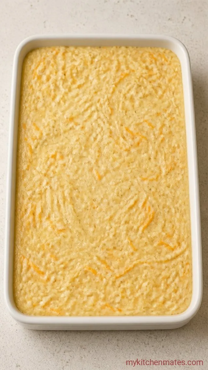 Cheesy Potato Casserole from Frozen Hash Browns Step 2: Spread into the Dish