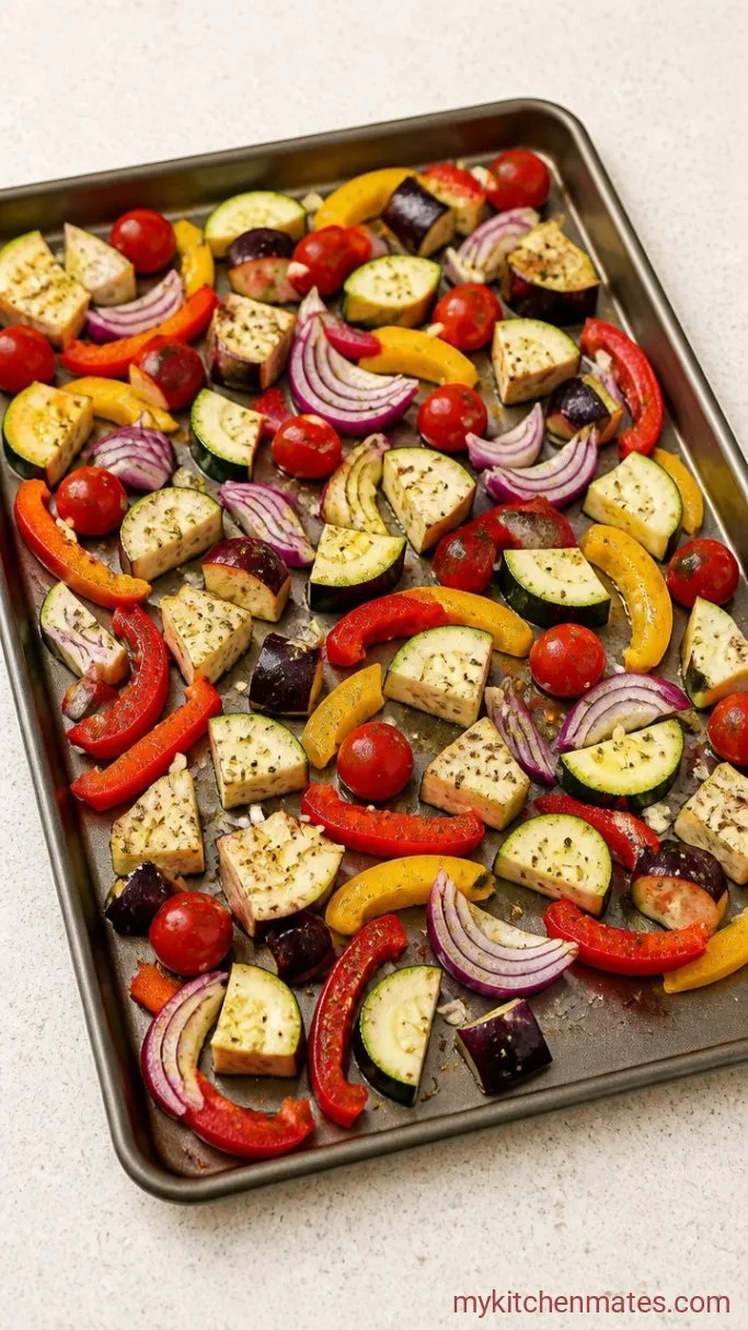Quick Sheet Pan Mediterranean Roasted Vegetables Step 2: Spread on the Sheet Pan