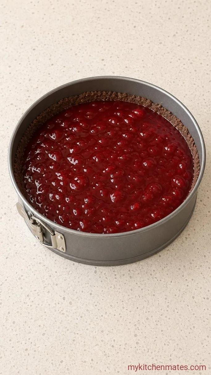 Black Forest Cheesecake with Cherry Topping Step 2: Spread the Cherry Preserves