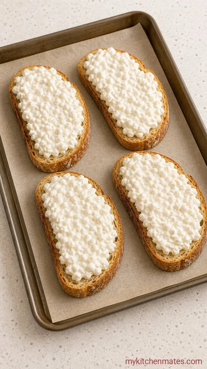 5-Minute Cottage Cheese Pizza Toast Step 2: Spread the Cottage Cheese