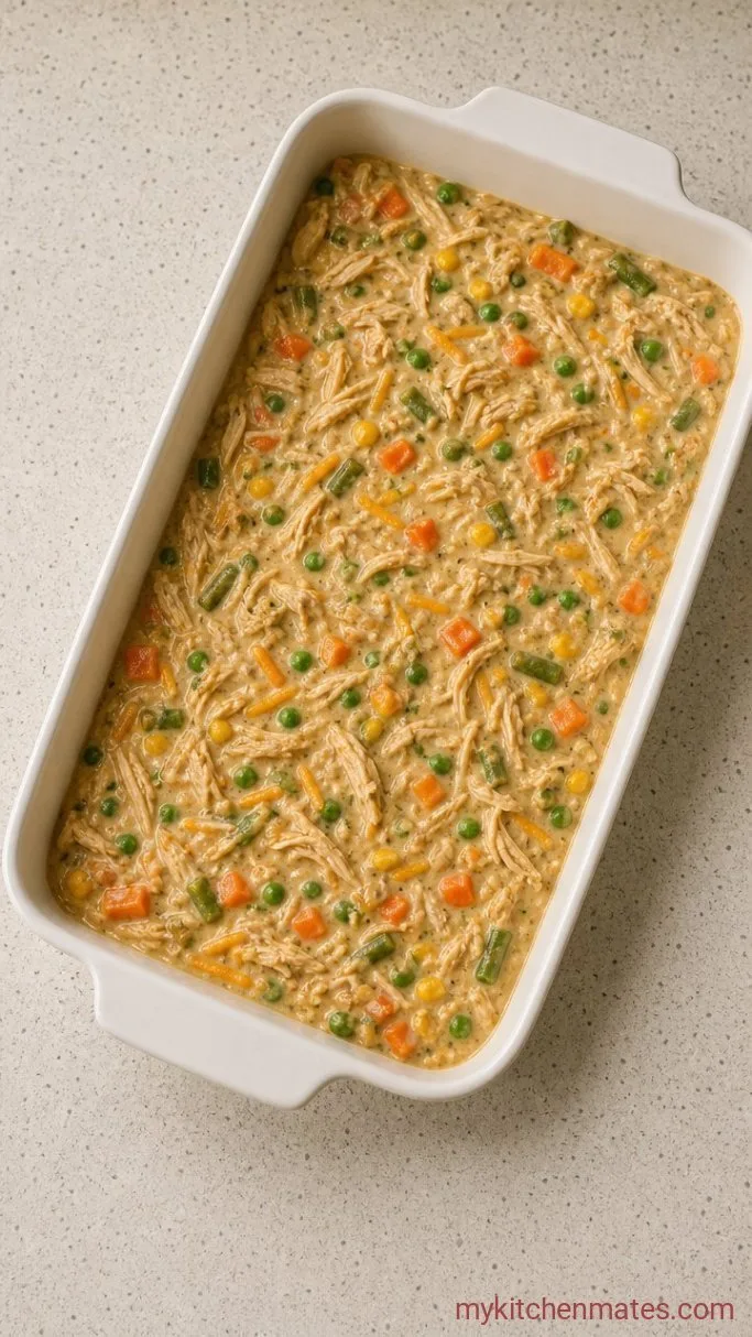 Easy Cheesy Chicken Crescent Roll Casserole Step 2: Spread the Filling in the Dish