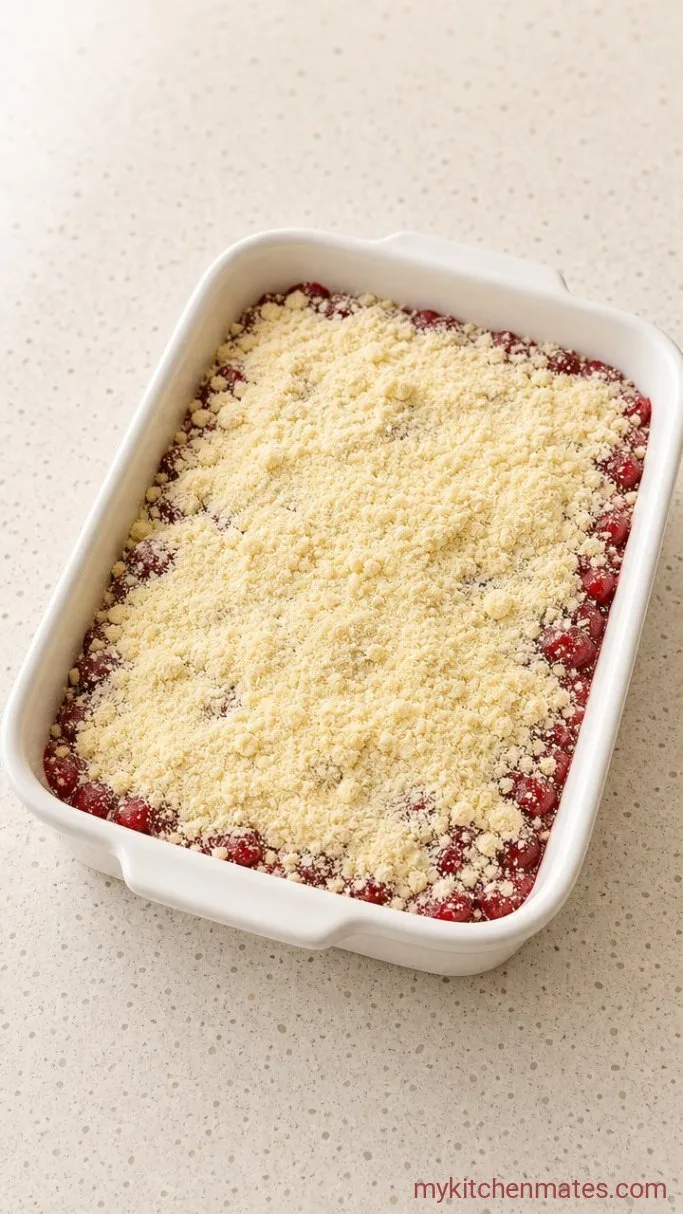 3-Ingredient Raspberry Dump Cake Step 2: Sprinkle the Cake Mix