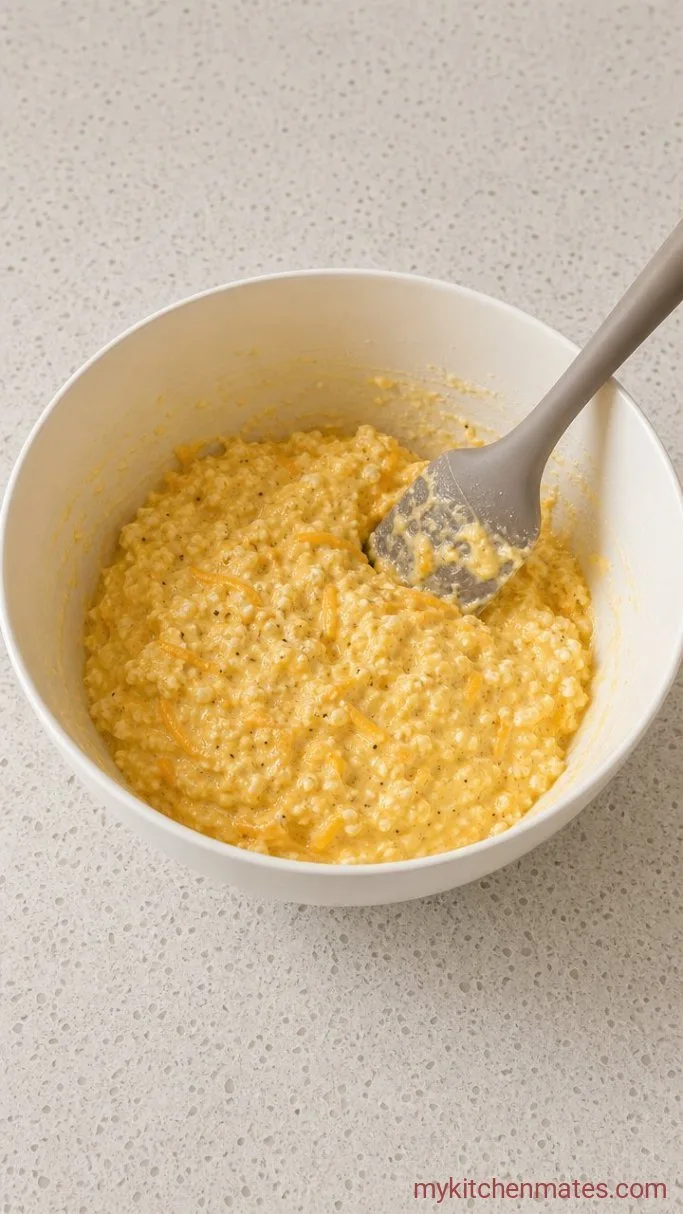Fluffy High-Protein Cottage Cheese Breakfast Casserole Step 2: Stir in the Binders and Cheese