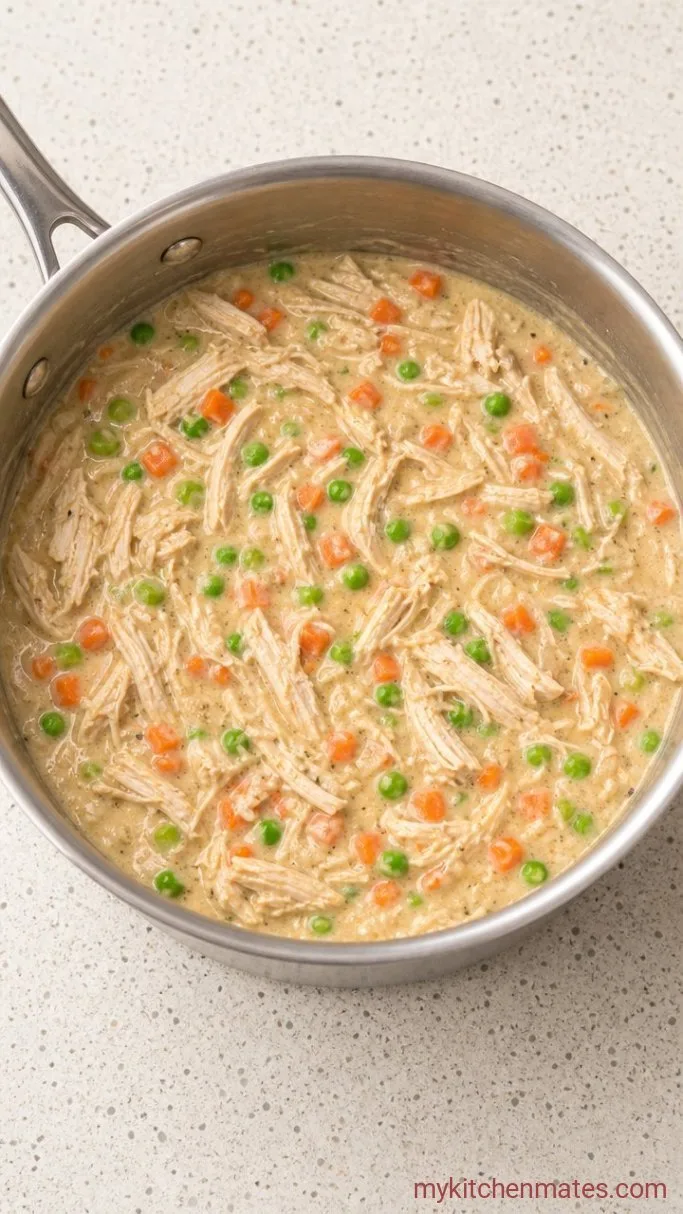 45-Minute Shredded Chicken Casserole Step 2: Stir in the Chicken and Vegetables
